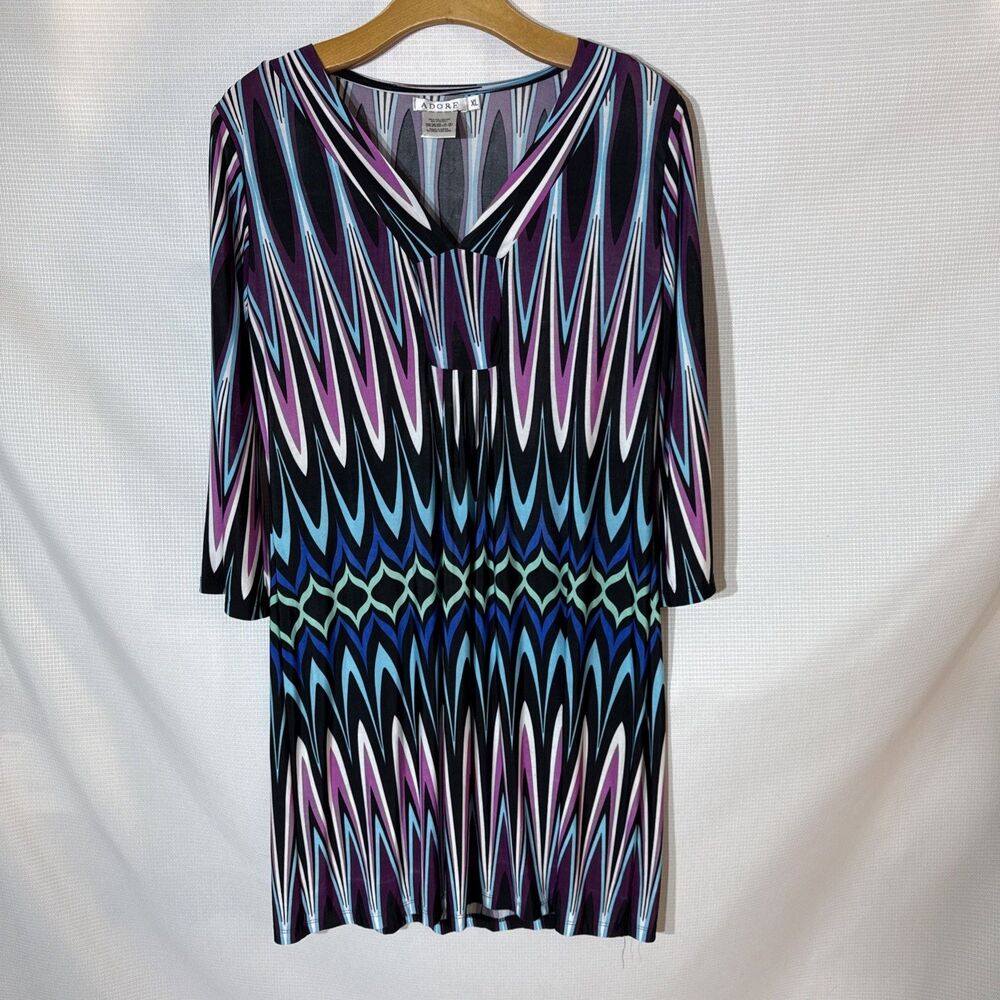 Adore Fashion - Up & Down, 3/4 Flared Sleeve Tunic Mini Dress V-Neck Collar - XL